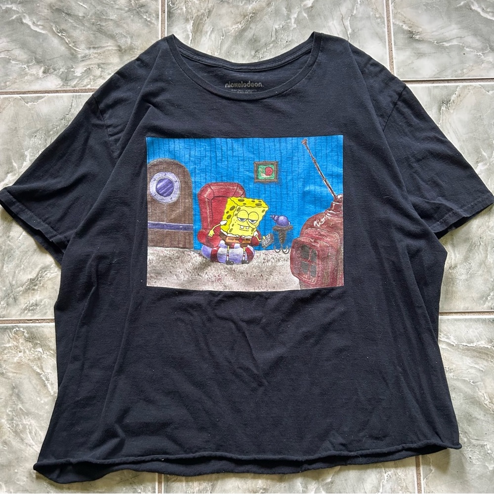 Nickelodeon Black T-Shirt with SpongeBob Design